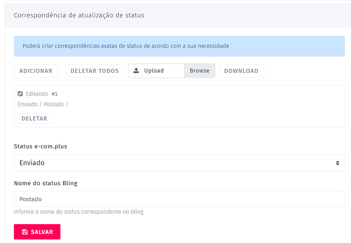 Campo Correspondência de atualização de status