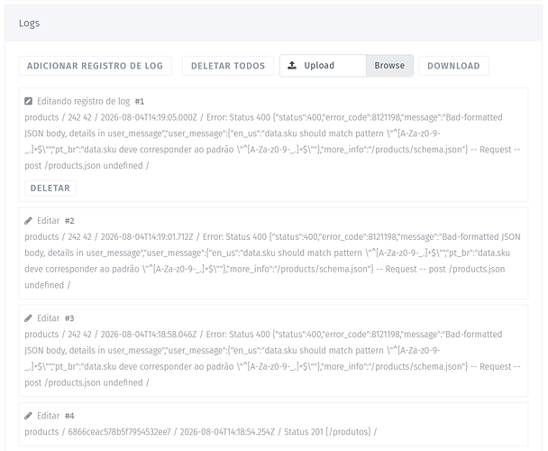 Seção Logs do app Bling ERP V2